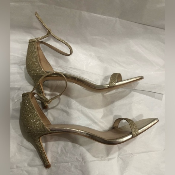 Stuart Weitzman Nudistcurve gold glitter shimmery anklestrap heels size 9.5 new - Picture 8 of 16
